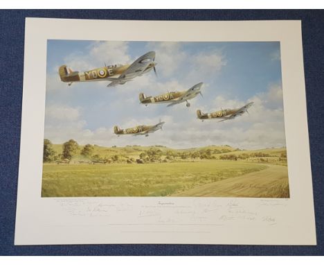 WW2. 20 Signed John Young Artist Proof Colour Print Titled Inspiration. Signed in Pencil by Dennis Armitage, Paddy Barthropp,