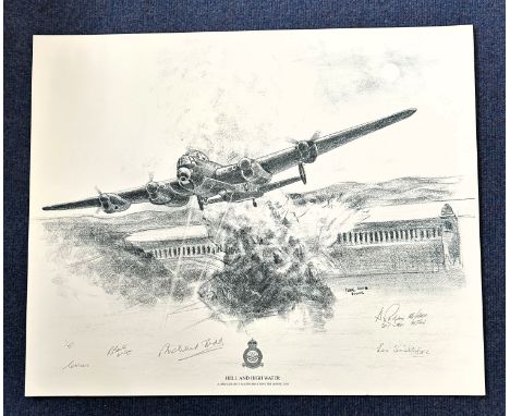 WW2. Five Signed Black and White Limited Edition 1 of 50 Print Titled Hell and High Water. Signed in pencil by Richard Todd, 