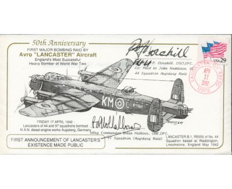 50th Anniv 1st Major Bombing Raid by Avro Lancaster Aircraft 44 &amp; 97 Sqn signed Wg Cdr B Hallows Lancaster Pilot 97 Sqn P