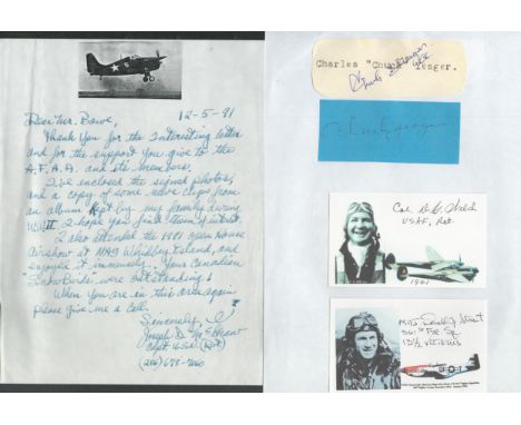 WW2. Collection of 12 Signatures from USAF Pilots on Cuttings, Images, Signature Cards Etc. Includes Col Robert M DeHaven, Ro