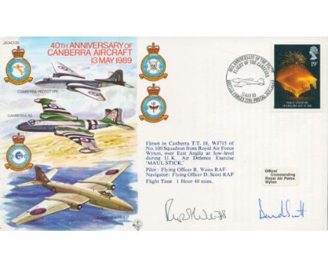 Military. F/O David Scott and F/O R Weiss Signed 40th Anniversary of Canberra Aircraft 13th May 1989 FDC. British stamp with 