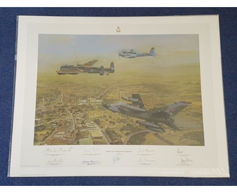 WW2. Nine Signed John Pettitt Colour Print titled Tribute to 617 Squadron Past and Present. Limited Edition 159 of 500. Signe