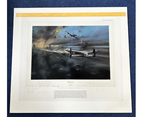WW2. 12 Signed Robert Taylor Colour Print Titled The Dambusters. Signed in Pencil by Leonard Cheshire, Norman Jackson, Rod Le