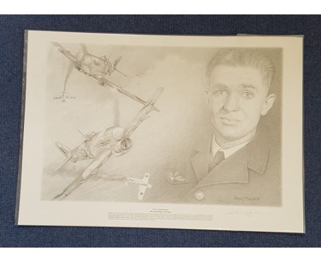 WW2. Pierre-Henri Clostermann DSO, DFC &amp; Bar Signed Roger Holgate Print Titled Pierre Clostermann- The First Hunter of Fr