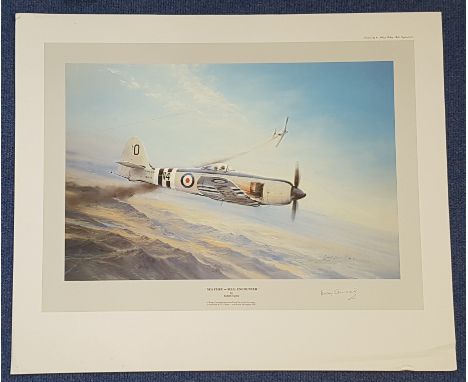 WW2. Lt Hoagy Carmichael Signed Robert Taylor Colour Print Titled Sea Fury-M.I.G. Encounter. Creasing and a Minor Rip to top 