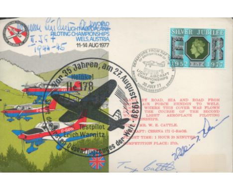 WW2. Capt William T. Whisner, Tony Cattle and one other Signed World Light Aeroplane Piloting Championships FDC. British Stam