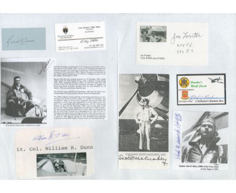 WW2. Collection of 15 Signatures from USAF Pilots on Cuttings, Images, Signature Cards Etc. Includes Lt George Novotny, Col R