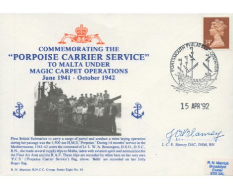 WW2. JCE Blamey DSC DSM Signed Commemorating the Porpoise Carrier Service To Malta Under Magic Carpet Operations FDC. British