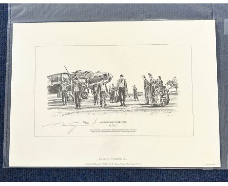 WW2. Robert Taylor Signed Another Mission Completed, Black and White Limited Edition 134/250 Print. Measures 16.5 x 11.5 inch