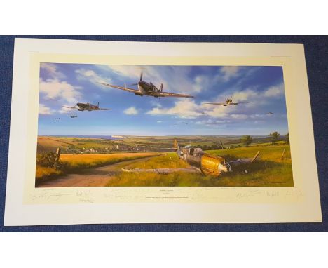 WW2. 18 Signed Nicolas Trudgian Colour Print Titled Spitfire Country. Artist Proof 4 of 25. Signed in pencil by John Freeborn
