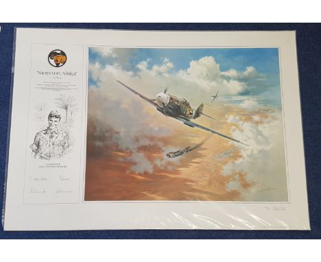 WW2. Heinz Krebs Colour Print Titled Stern Von Afrika. signed in pencil by Eduard Neumann, Ernst Wilhelm Reinert, Friedrich K