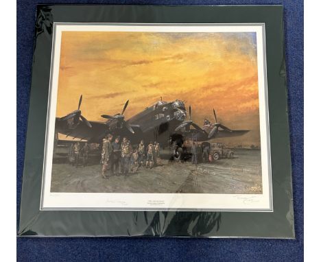 WW2. Arthur Harris and Artist Terence Cuneo Signed Colour Print Titled The Last Halifax by Cuneo. Limited Edition 619 of 850.
