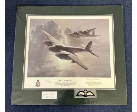 WW2. Flt Sgt Victor Harding and Artist Charles Joseph Signed Colour Print Titled Final Departure. Limited Edition 254 of 627.