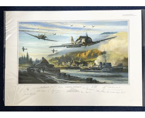 WW2. Companion Prints. F/Lt. F. Perina of 312 Squadron and 16 others Signed Robert Bailey Colour Print Titled Costal Conflict