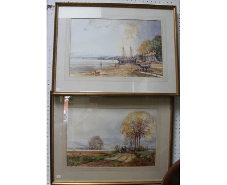 John Sutton (1935-) Boat Yard scene, watercolour painting, signed, 35cm x 53cm, framed mounted and glazed , together with one