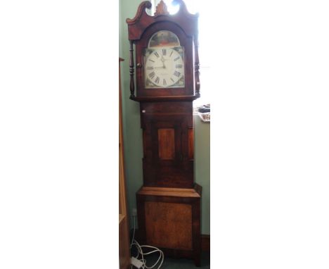 A 19th century Wilson of Guisboro mahogany Longcase clock, arched painted dial, 8-day movement, with one weight&nbsp;