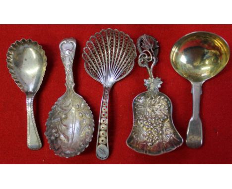 Five silver caddy spoons, gross weight: 63g
