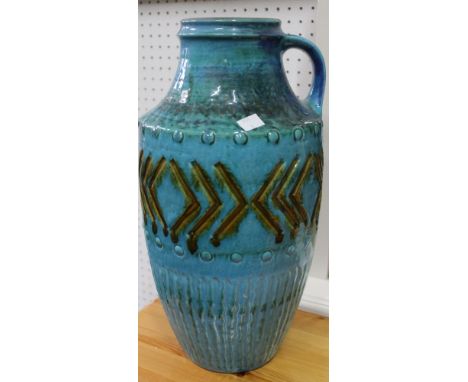 A West German blue glazed ceramic vase, a BEL cream maker, bohemian glass jar with lid, Coalport figure, Radford hand painted
