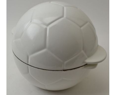 A "Le Creuset" white enamel cast iron cook pot, in the form of a football, created to commemorate France in the 1998 World Cu