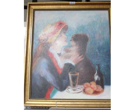 Copy of 'Girl with Dog' after Renoir, oil on canvas, 51cm x 62cm in beaded gilt frame