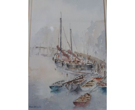 Alan Stark, "Harbour" watercolour painting, signed, 23cm x 14cm, framed, mounted and glazed&nbsp;