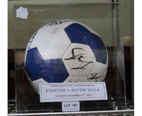 A signed football from Everton v Aston Villa, 21st November 2015 in presentation case