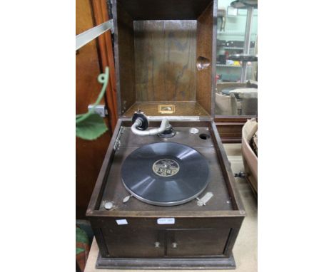His Masters Voice oak cased gramophone, with a quantity of 78rpm records