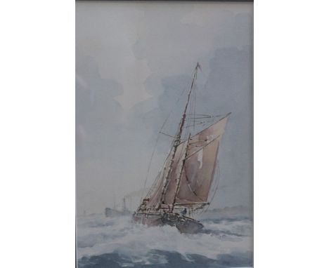 Alan Stark, "Sailing boat" distant steam ship, watercolour painting, signed, 23cm x 15cm, framed, mounted and glazed&nbsp;