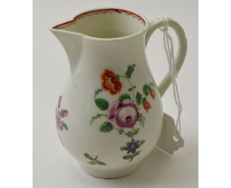 An 18th century porcelain sparrow beak cream jug, hand painted floral decoration, possibly Caughley or New Hall, 9cm high Und