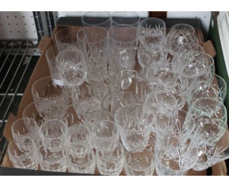 A selection of thumb cut Waterford crystal, together a varied selection drinking glasses, four water tumblers, beer tankard, 
