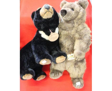 Two bears, a Prestige black bear and a Kosen standing grizzly bear, with "Teddy Bear Museum, Stratford-upon-Avon" label (2)