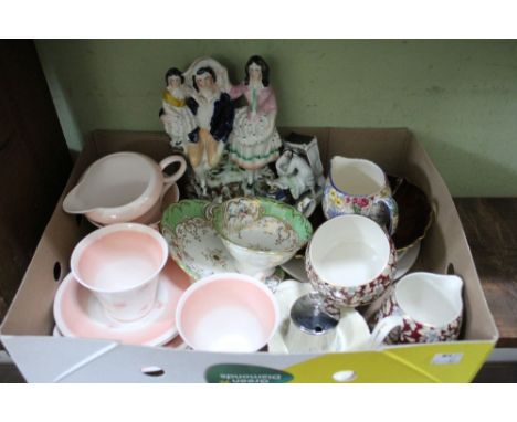 A quantity of assorted ceramics, includes Shelley part tea set, Staffordshire pottery flatback, Fairing, etc