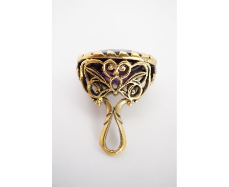 An antique amethyst and yellow-metal fob, tests as gold, 7.4g
