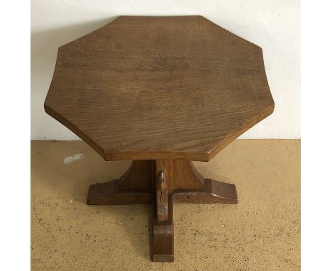 A Robert "Mouseman" Thompson of Kilburn carved oak octagonal lamp or coffee table, 50 cm x 46 cm high