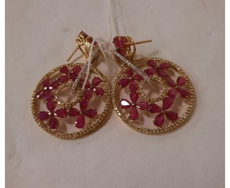 18CT GOLD RUBY &amp; DIAMOND EARRINGS - 31.60 GRAMS APPROX - 2 CARATS OF DIAMONDS APPROX