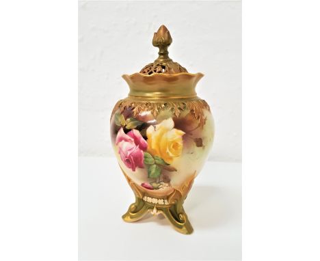 ROYAL WORCESTER POT POURRI VASE AND COVERwith a pierced lid, the body decorated with roses, 18cm high 