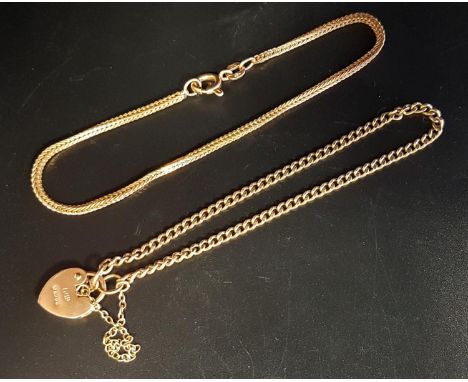 TWO NINE CARAT GOLD CHAIN LINK BRACELETSone with heart clasp and safety chain, approximately 17.5cm long; the other square he