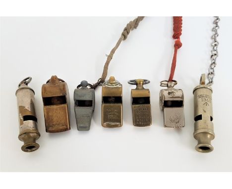 SEVEN VINTAGE WHISTLEScomprising a military example marked J. Hudson & Co. Birmingham and dated 1941; an Acme Boy Scouts whis
