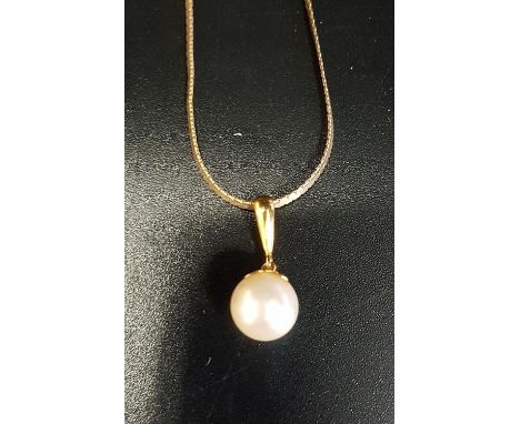 PEARL DROP PENDANTon nine carat gold chain (damaged), the chain weighing approximately 1.8 grams 