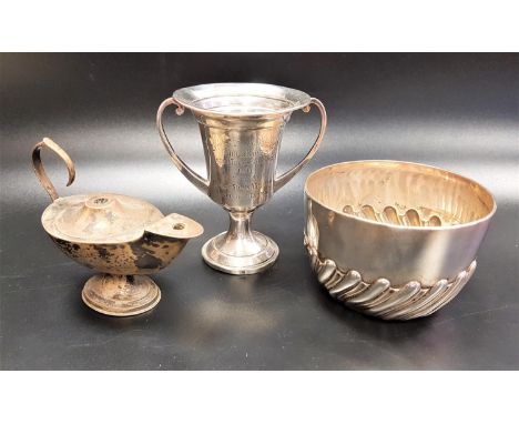 SELECTION OF SILVER ITEMScomprising a George V two handled trophy engraved 'City of London Yeomanry Rough Riders Inter Troop 