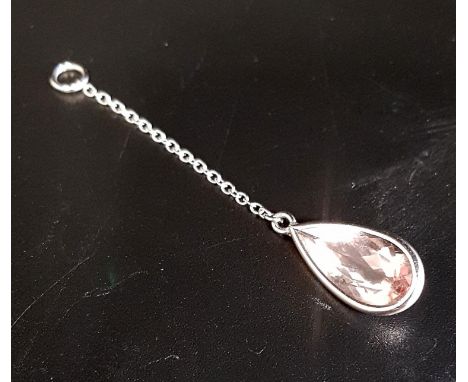MORGANITE DROP PENDANTthe pear cut pink gemstone drop in white gold bezel setting suspended below chain link section, in unma
