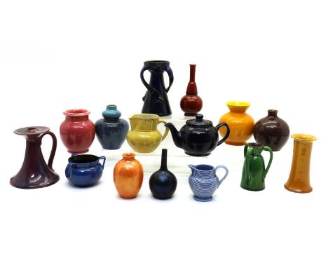A collection of British Art Pottery,late 19th to early 20th century, of various forms, in polychrome glazes, including exampl