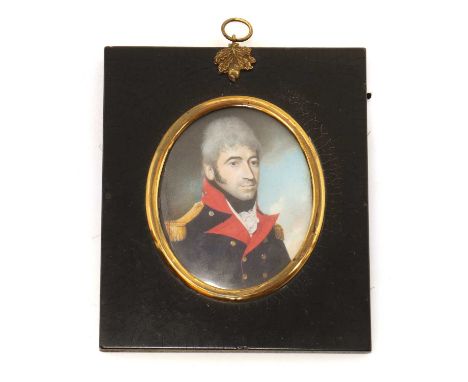 Attributed to Joseph Pastorini (1735-1839),Portrait of a gentleman in naval uniformon ivory, oval, 8.5 x 7cm, in a rectangula