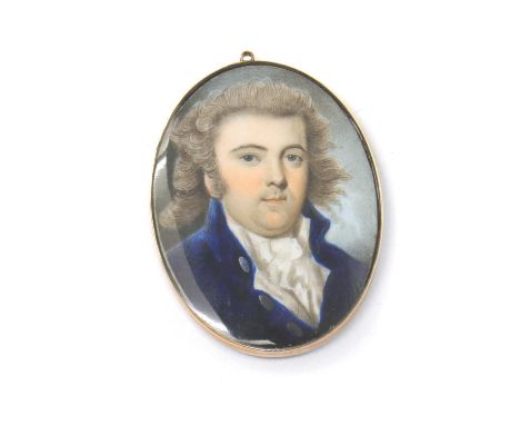 John Barry (fl.1784-1817)Portrait of a gentleman wearing a blue coat and white waistcoat, with powdered hairon ivory, oval5 x