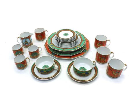 A collection of Rosenthal Versace 'Le Voyage de Marco Polo' porcelain teawares,of recent manufacture, comprising two breakfas