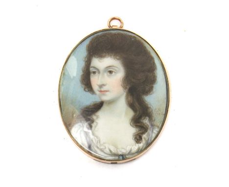 Samuel Rickards (c.1735-1823),Portrait of a lady wearing a white dresssigned with initials and dated 'SR/1786' c.r., on ivory