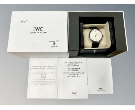 A gent's stainless steel IWC Schaffhausen Portofino automatic calendar centre seconds wristwatch, ref. IW356517, circa 2018, 