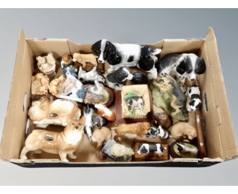 A box of a large quantity of assorted dog ornaments including Cooper Craft, Nao etc 