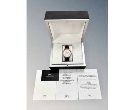 A gent's 18ct rose gold IWC Schaffhausen Portofino automatic calendar centre seconds wristwatch, ref. IW356504, circa 2018, s