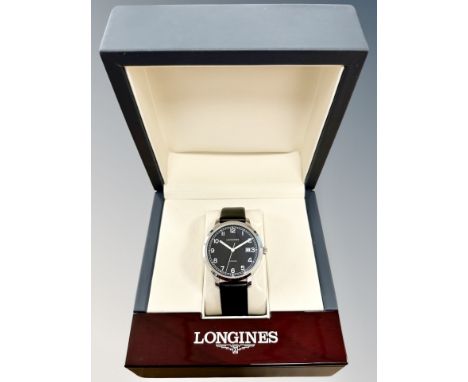 A gent's stainless steel Longines Military Heritage automatic calendar centre seconds wristwatch, ref. L2.788.4, black dial w